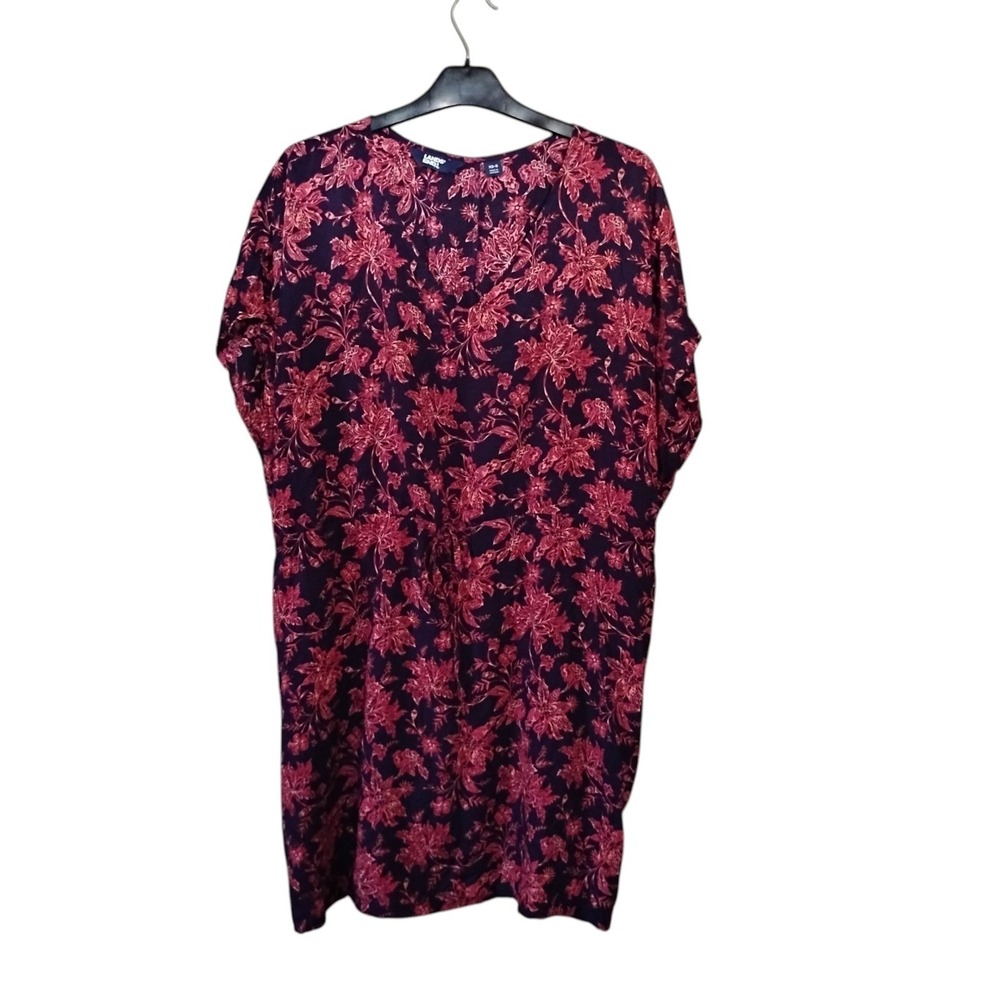 Lands End Floral Beach Cover Up Dress Navy Pink XS-S Drawstring Waist